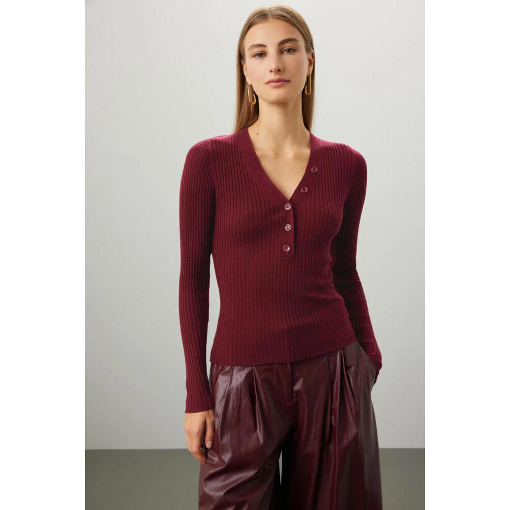 Henley Sweater  Derek Lam size M Burgundy $295 msrp